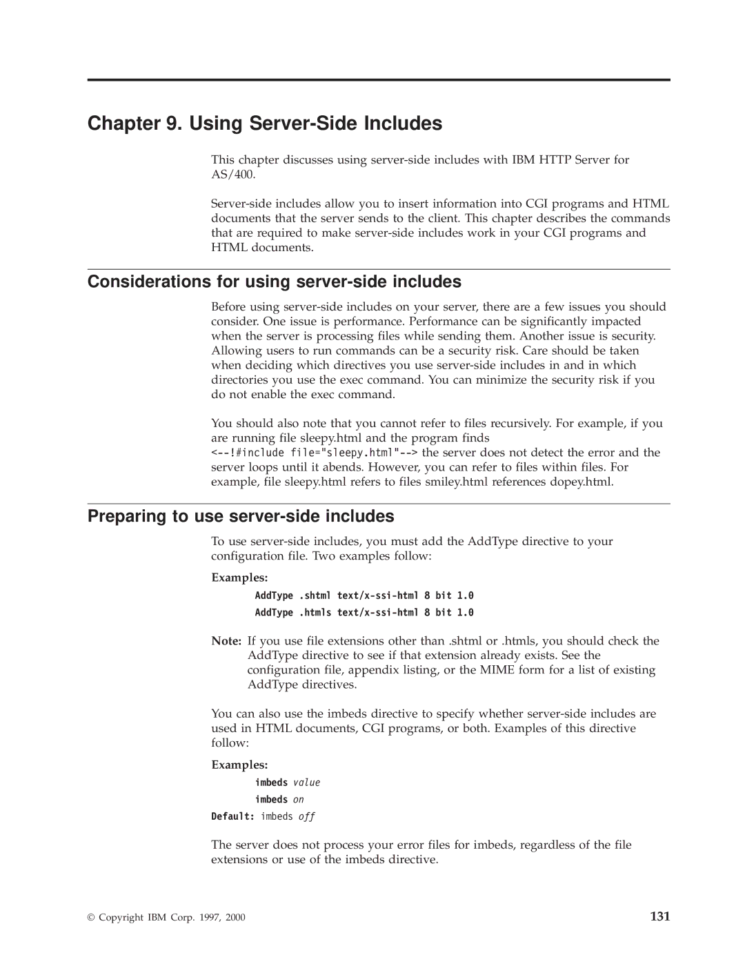 IBM AS/400E manual Using Server-Side Includes, Considerations for using server-side includes, Examples 