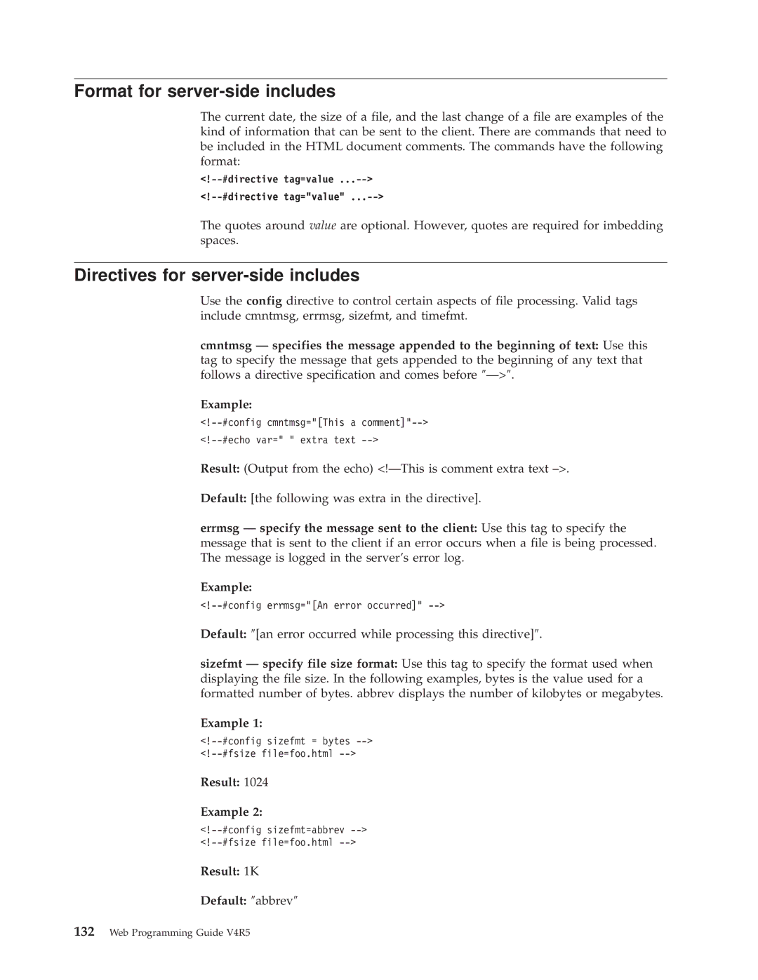 IBM AS/400E manual Format for server-side includes, Directives for server-side includes, Result Example 