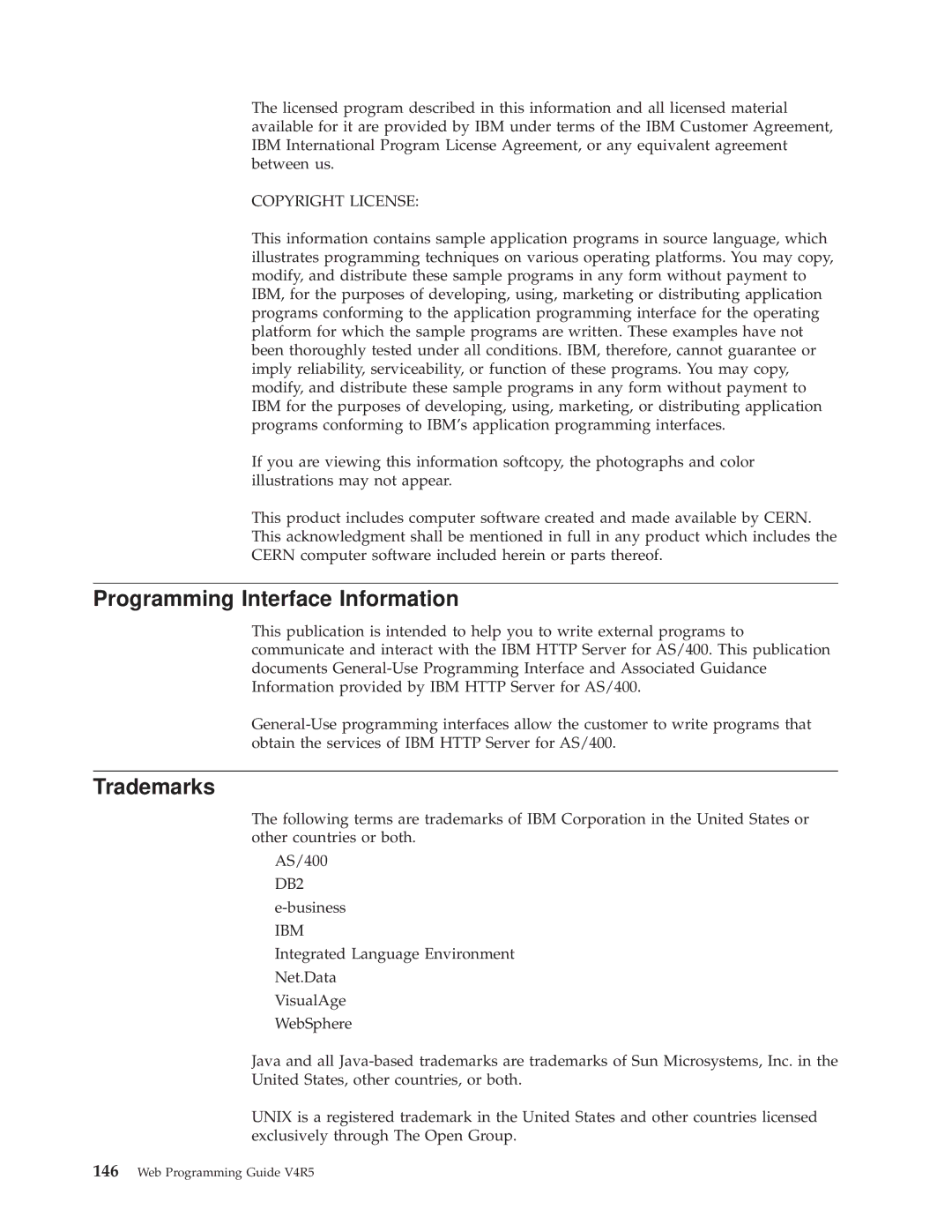 IBM AS/400E manual Programming Interface Information, Trademarks 