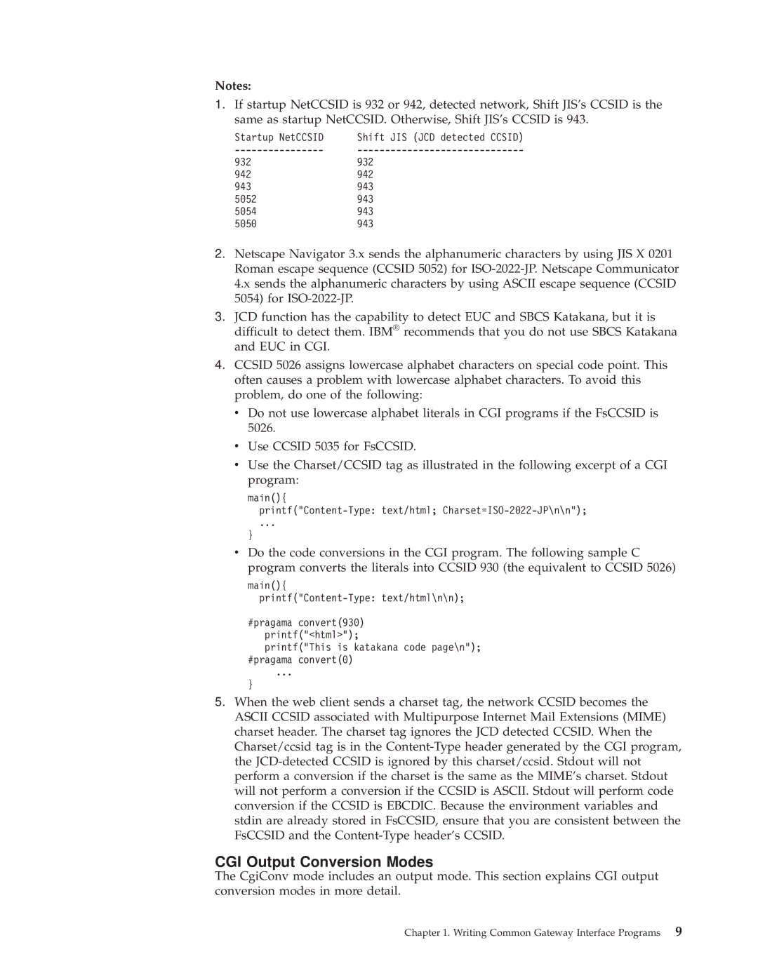 IBM AS/400E manual CGI Output Conversion Modes 