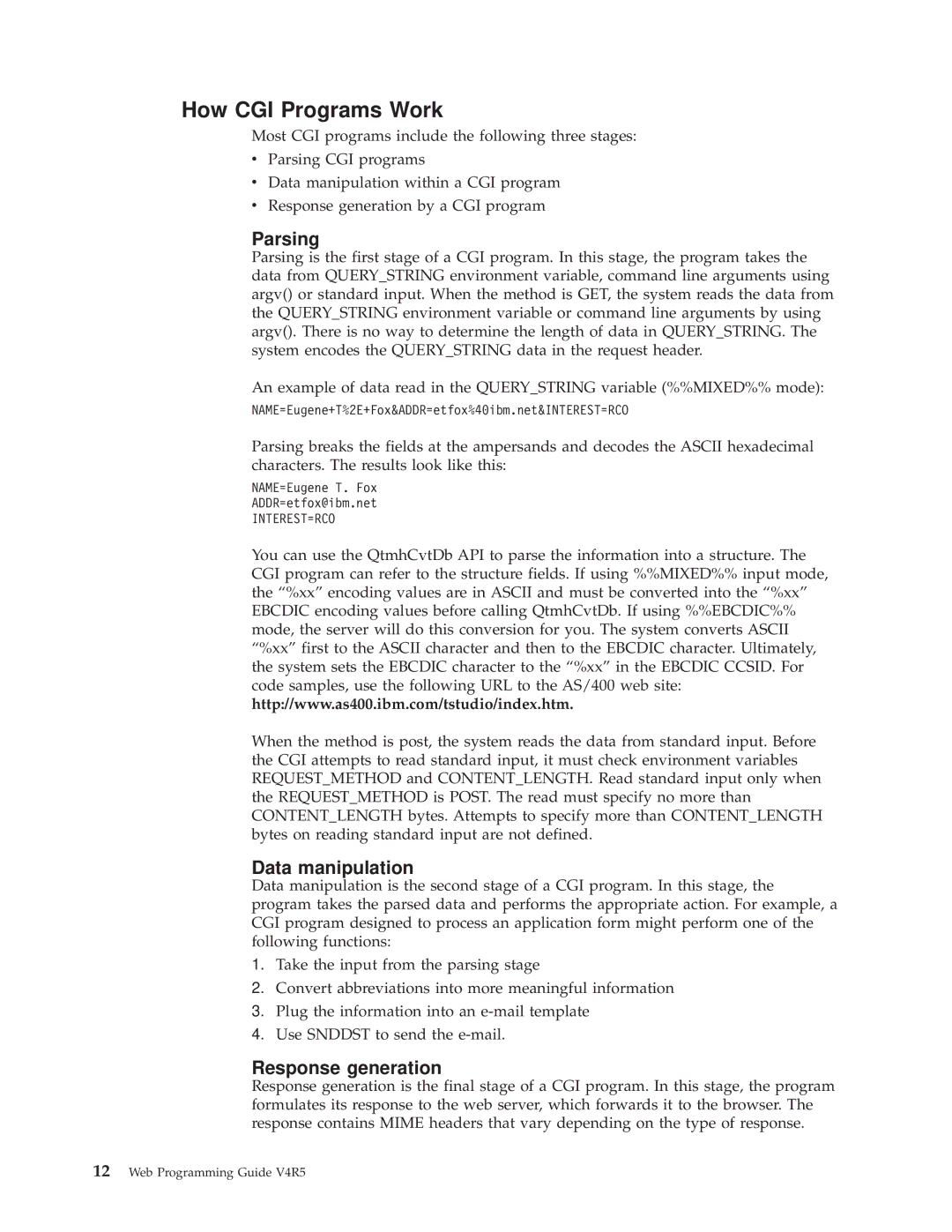 IBM AS/400E manual How CGI Programs Work, Parsing 