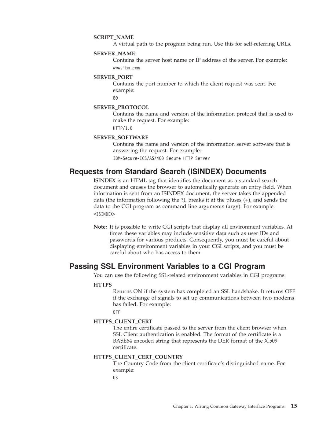 IBM AS/400E manual Requests from Standard Search Isindex Documents, Passing SSL Environment Variables to a CGI Program 