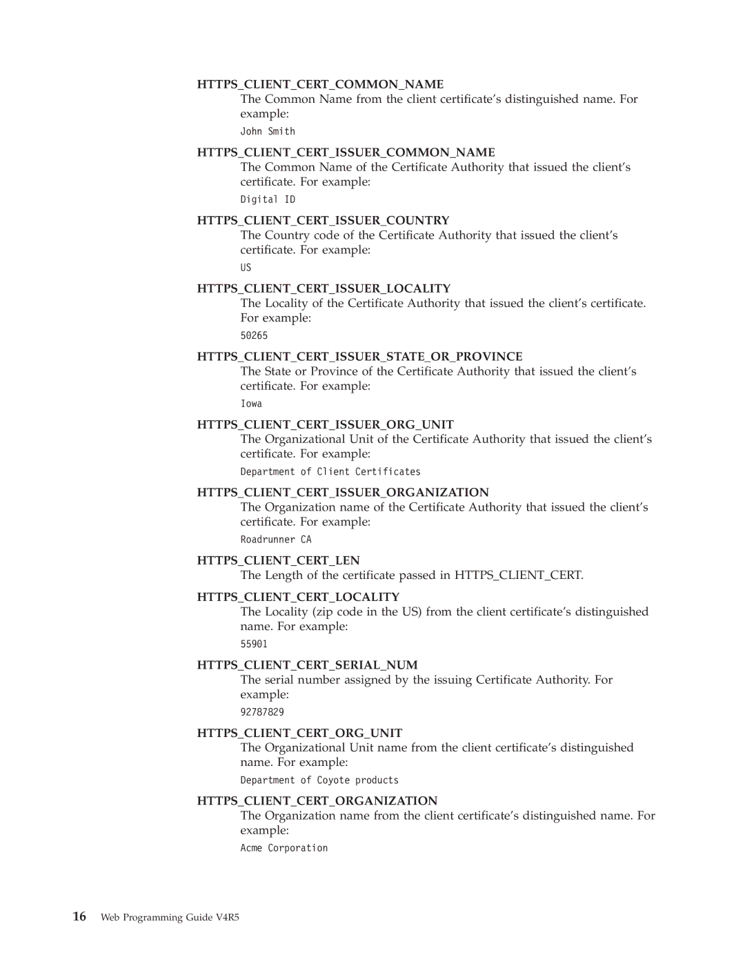 IBM AS/400E Httpsclientcertcommonname, Httpsclientcertissuercommonname, Httpsclientcertissuercountry, Httpsclientcertlen 