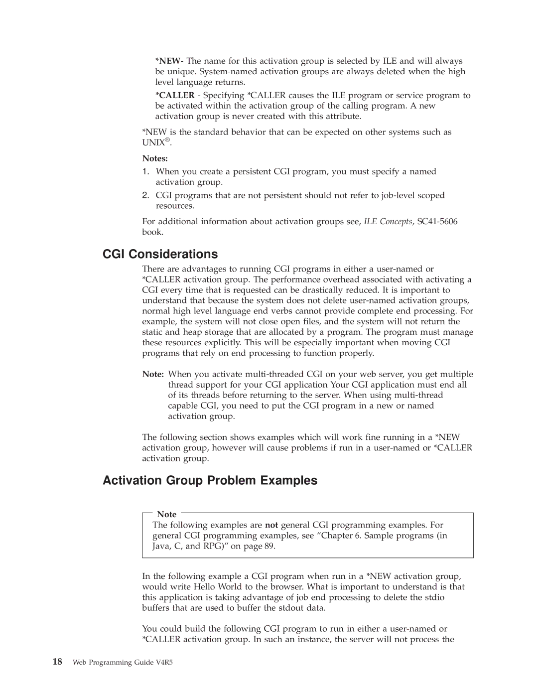 IBM AS/400E manual CGI Considerations, Activation Group Problem Examples 