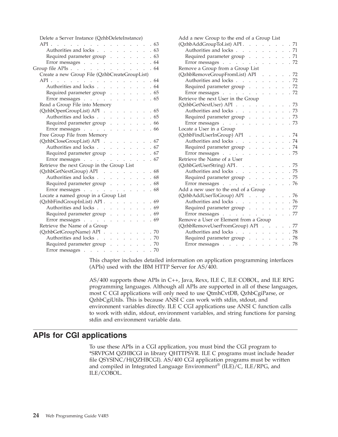 IBM AS/400E manual APIs for CGI applications 