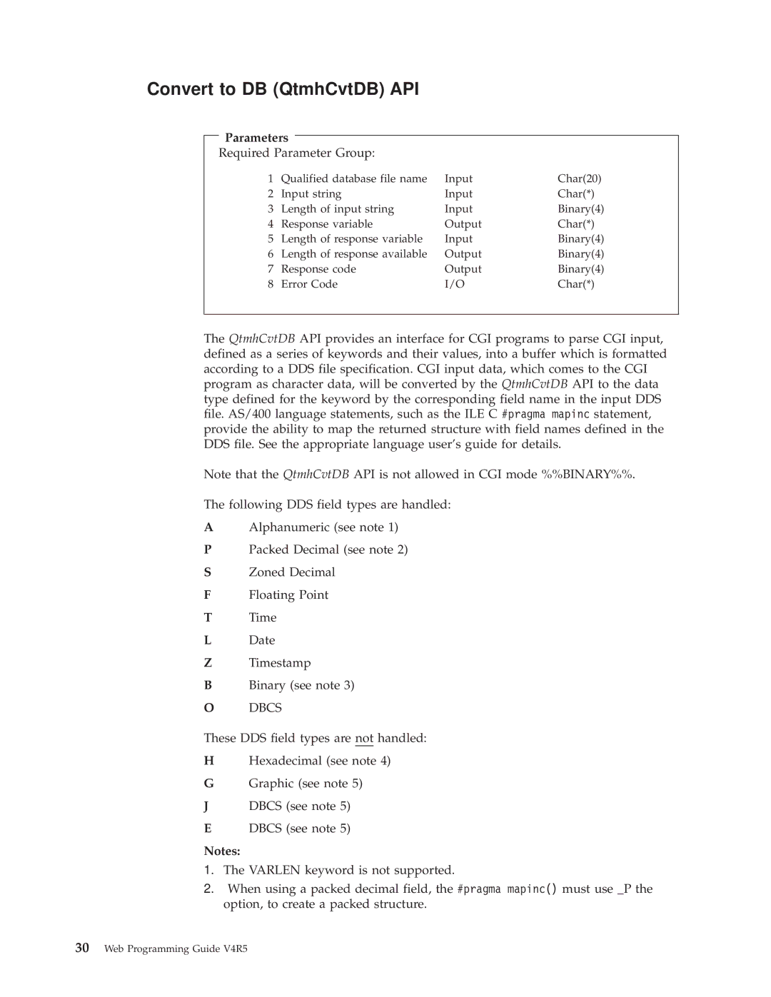 IBM AS/400E manual Convert to DB QtmhCvtDB API, Dbcs 