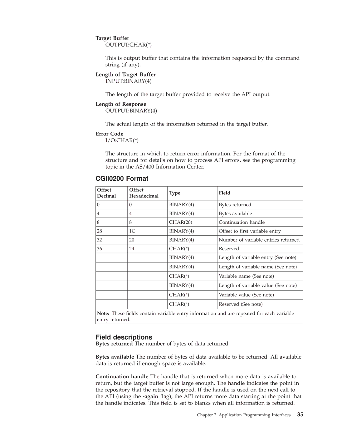 IBM AS/400E manual Length of Target Buffer 