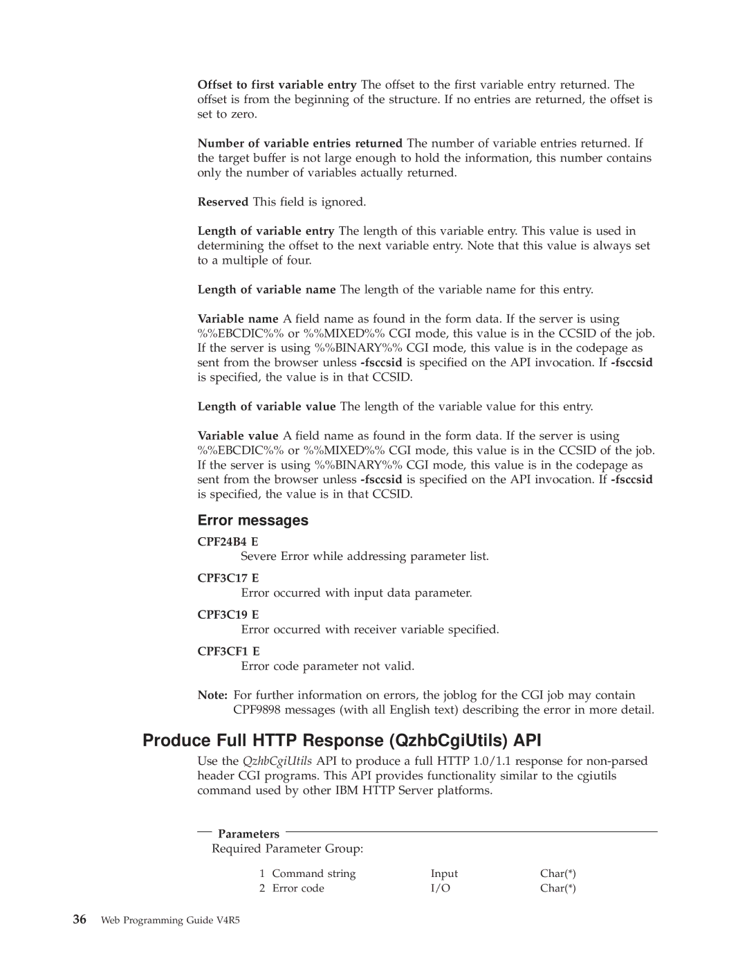 IBM AS/400E manual Produce Full Http Response QzhbCgiUtils API, CPF24B4 E 