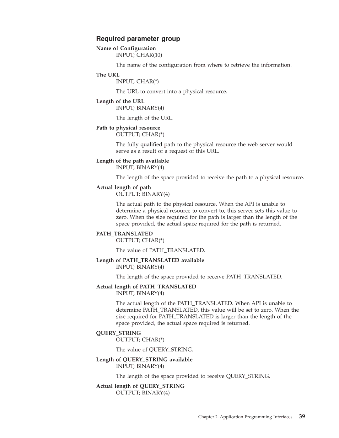 IBM AS/400E manual Name of Configuration, Url, Length of the URL, Path to physical resource, Length of the path available 