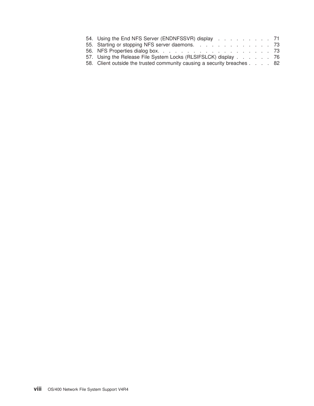 IBM AS/400E manual Viii OS/400 Network File System Support V4R4 