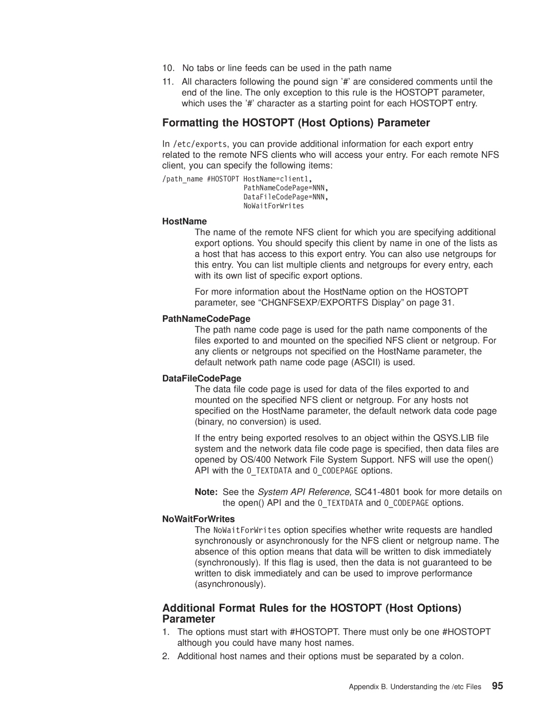 IBM AS/400E Formatting the Hostopt Host Options Parameter, HostName, PathNameCodePage, DataFileCodePage, NoWaitForWrites 