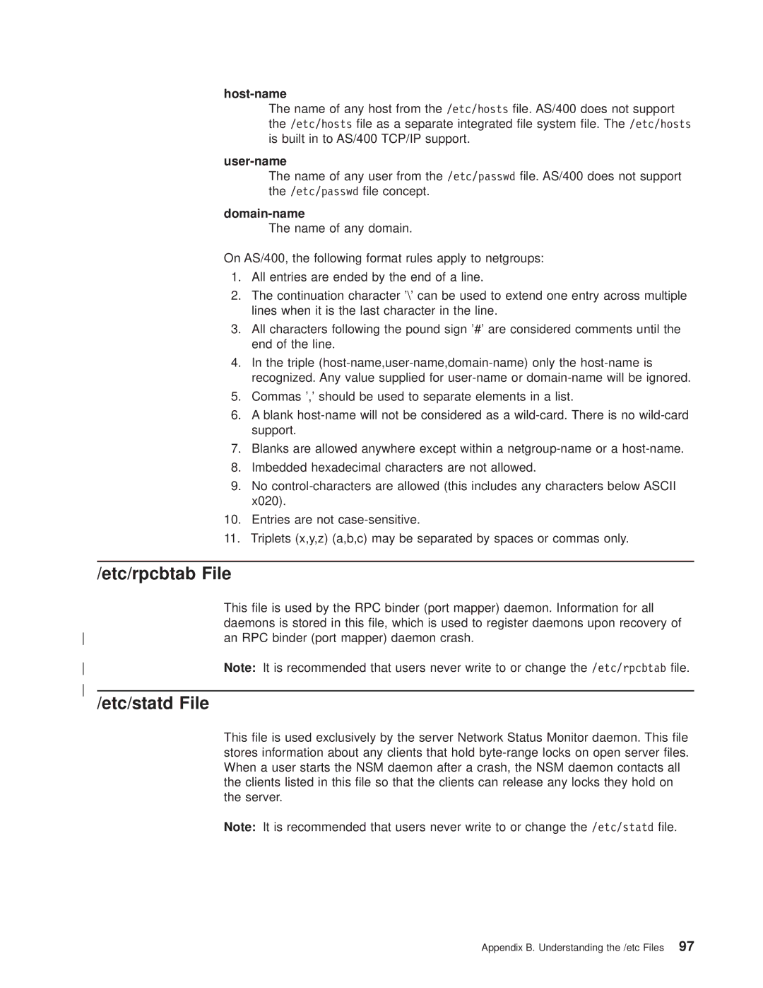 IBM AS/400E manual Etc/rpcbtab File, Etc/statd File, Host-name, User-name, Domain-name 