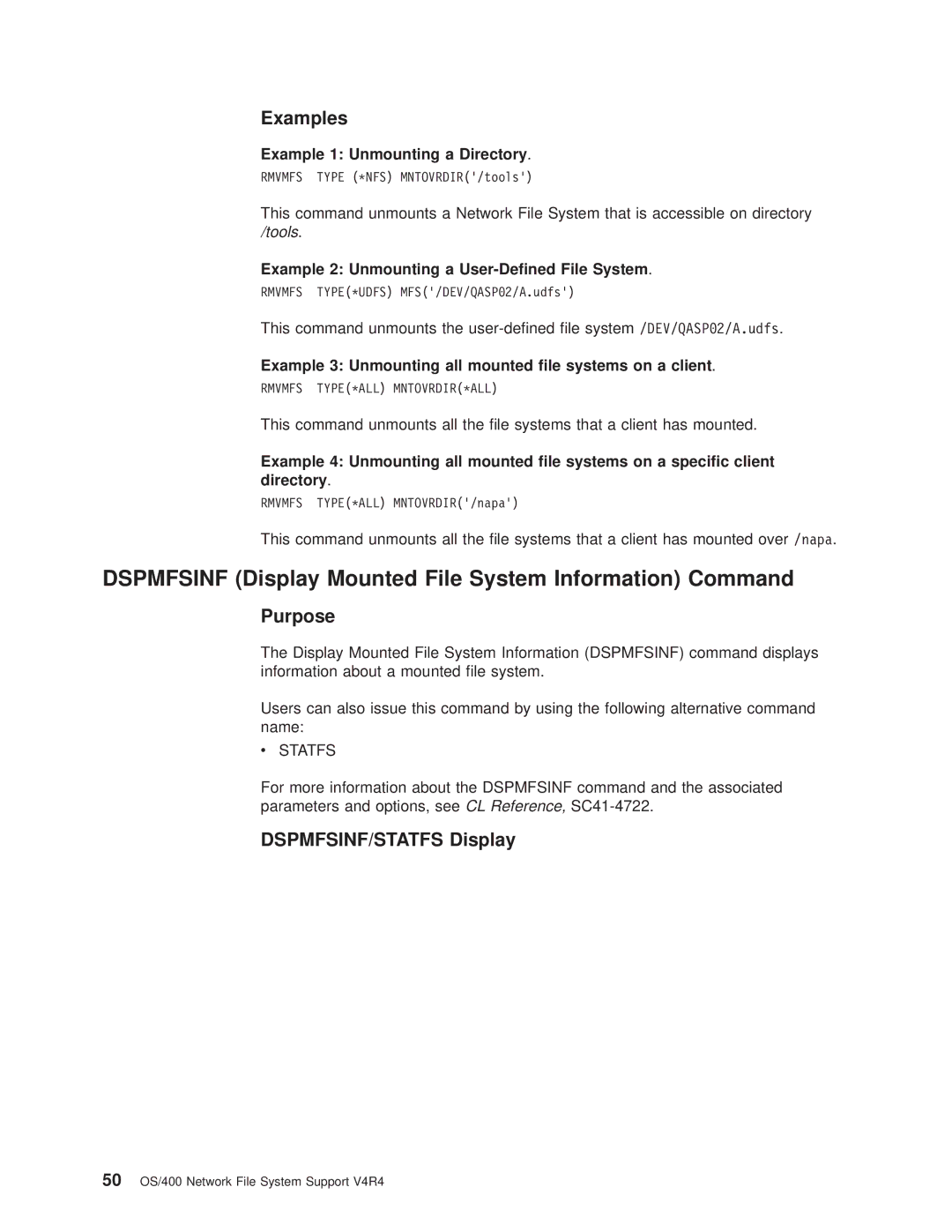 IBM AS/400E manual Dspmfsinf Display Mounted File System Information Command, DSPMFSINF/STATFS Display 