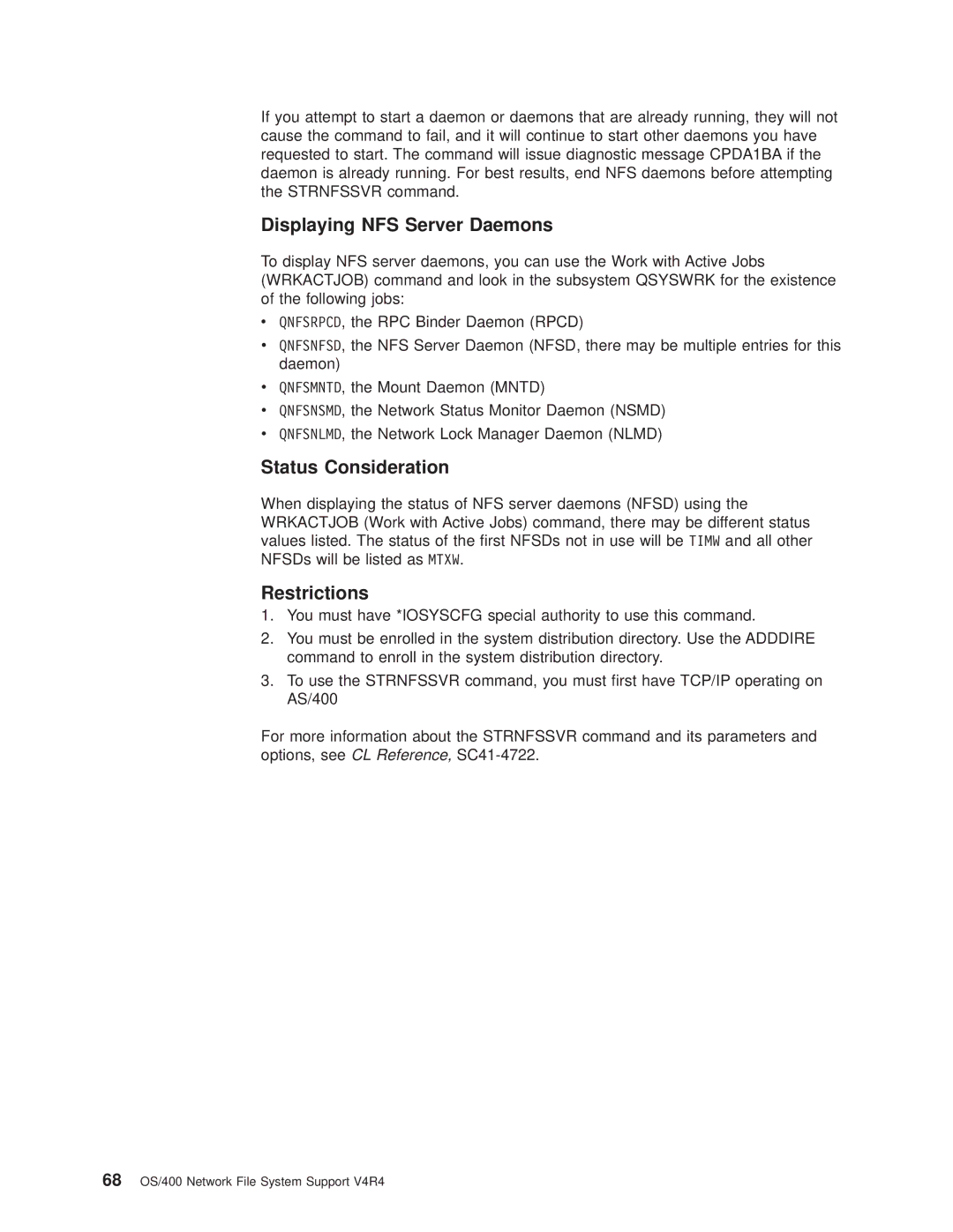 IBM AS/400E manual Displaying NFS Server Daemons, Status Consideration 