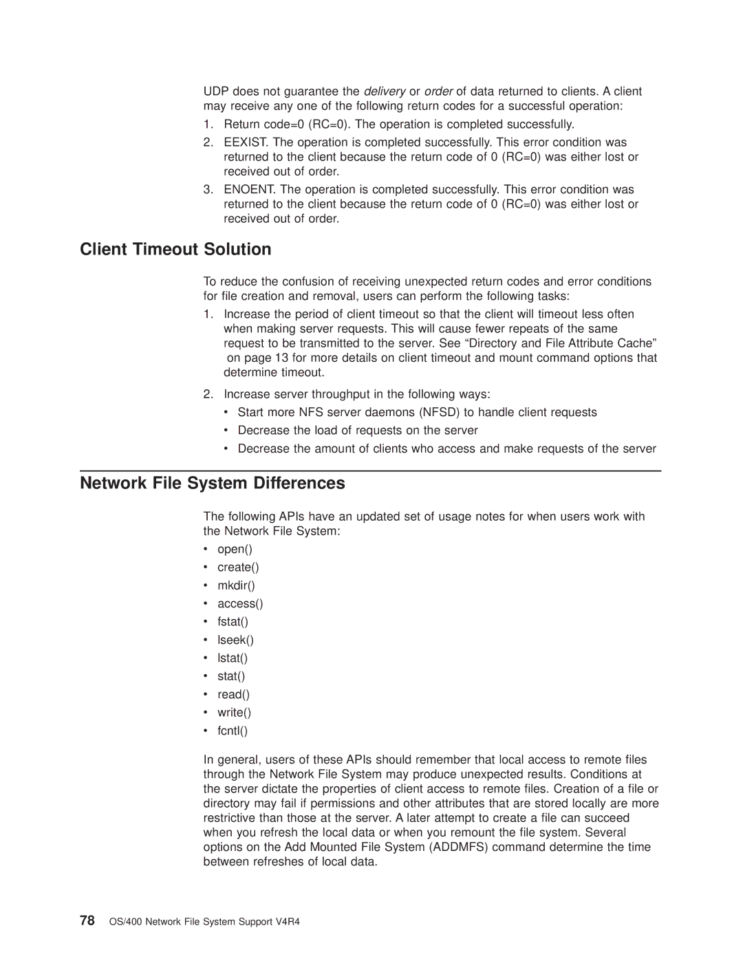 IBM AS/400E manual Client Timeout Solution, Network File System Differences 