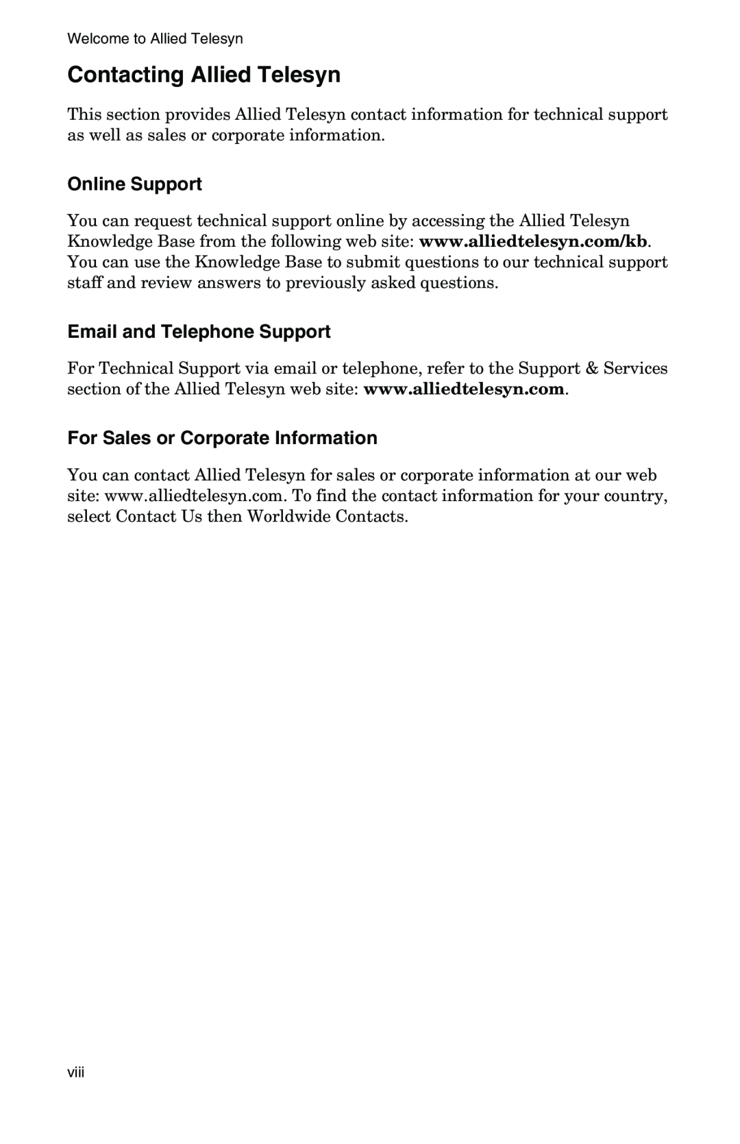 IBM AT-FS202SC/FS1, AT-FS202SC/FS2, AT-FS202SC/FS4 Contacting Allied Telesyn, Online Support, Email and Telephone Support 