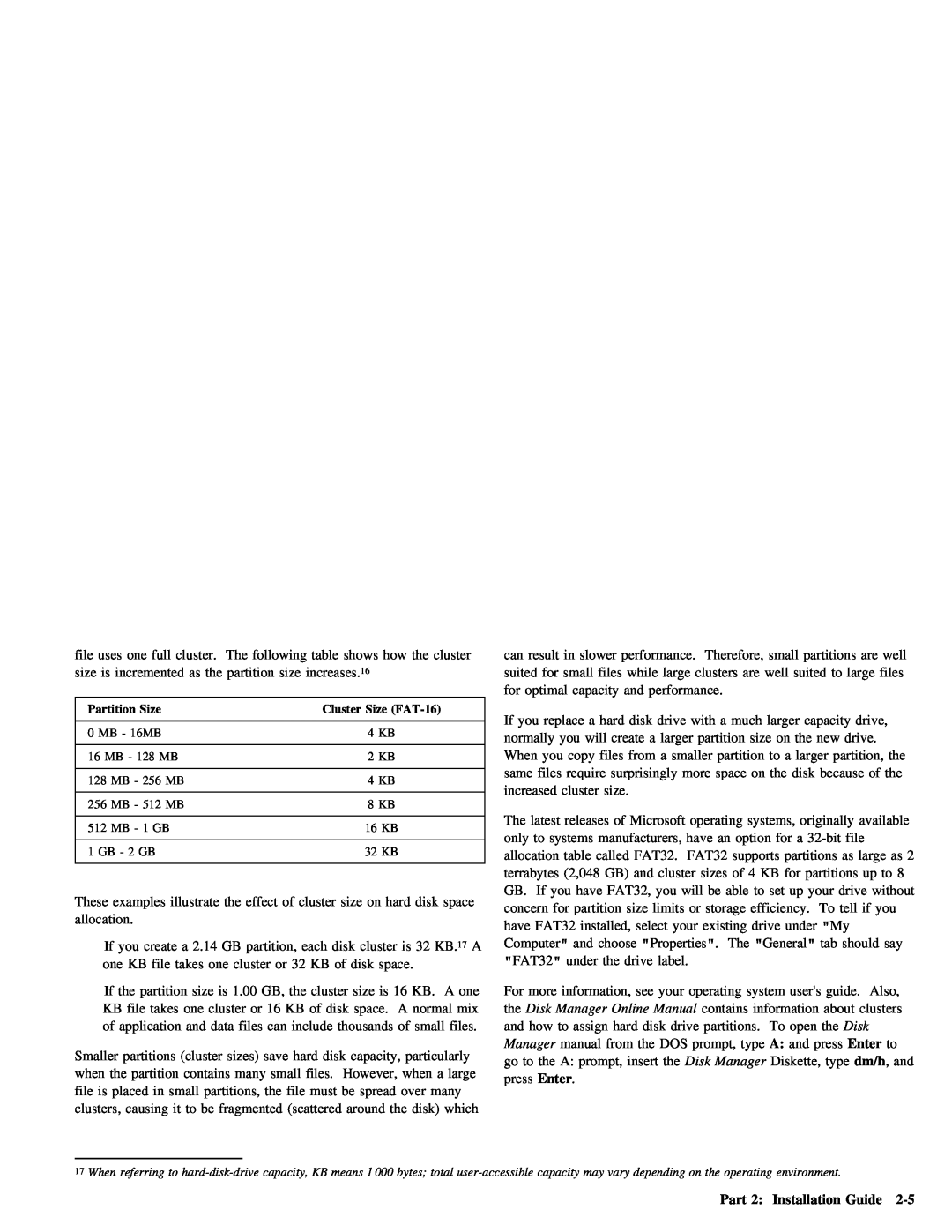 IBM ATA-3 manual Enter, Size, FAT-16, Online, means 