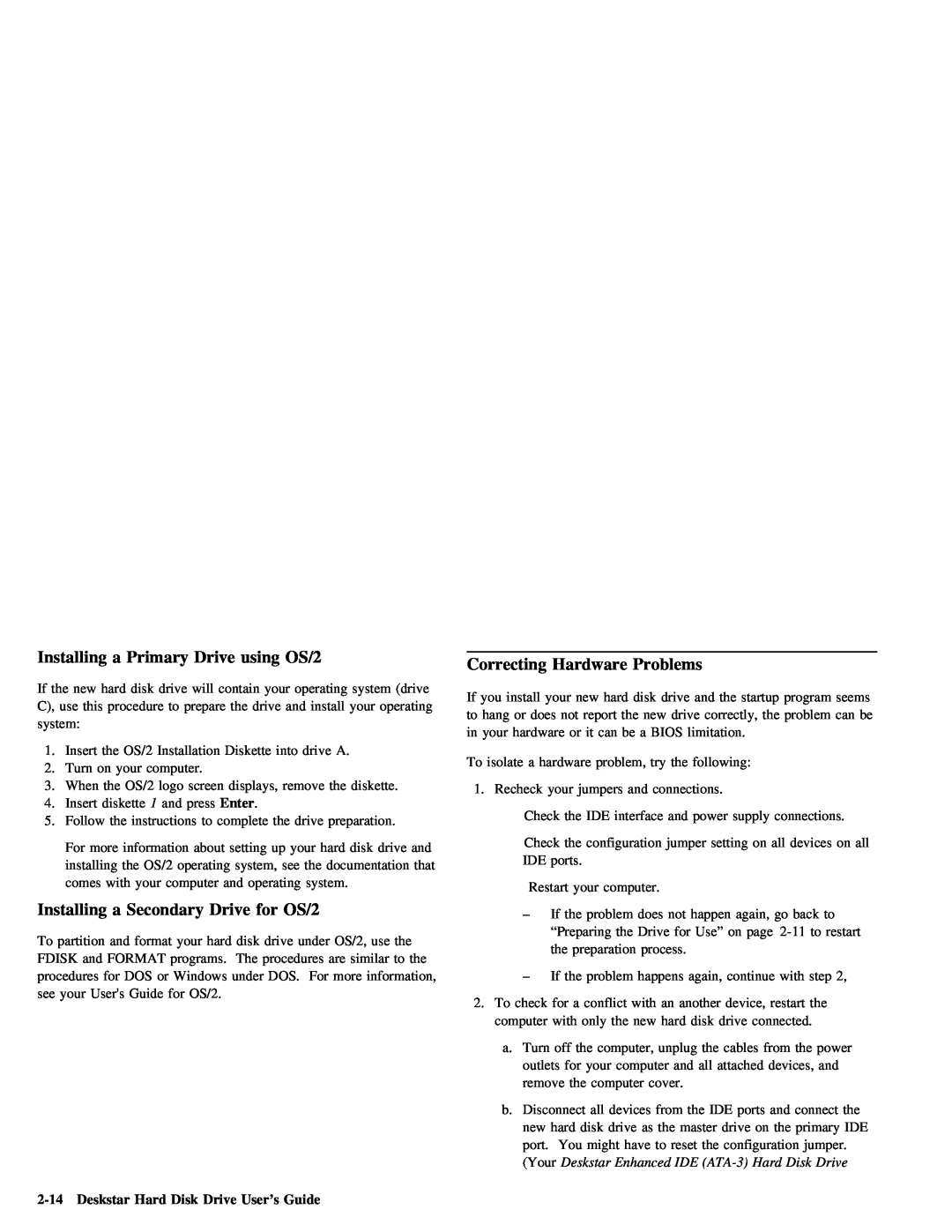 IBM ATA-3 manual Primary, using, Deskstar Hard Disk Drive User’s Guide, OS/2 