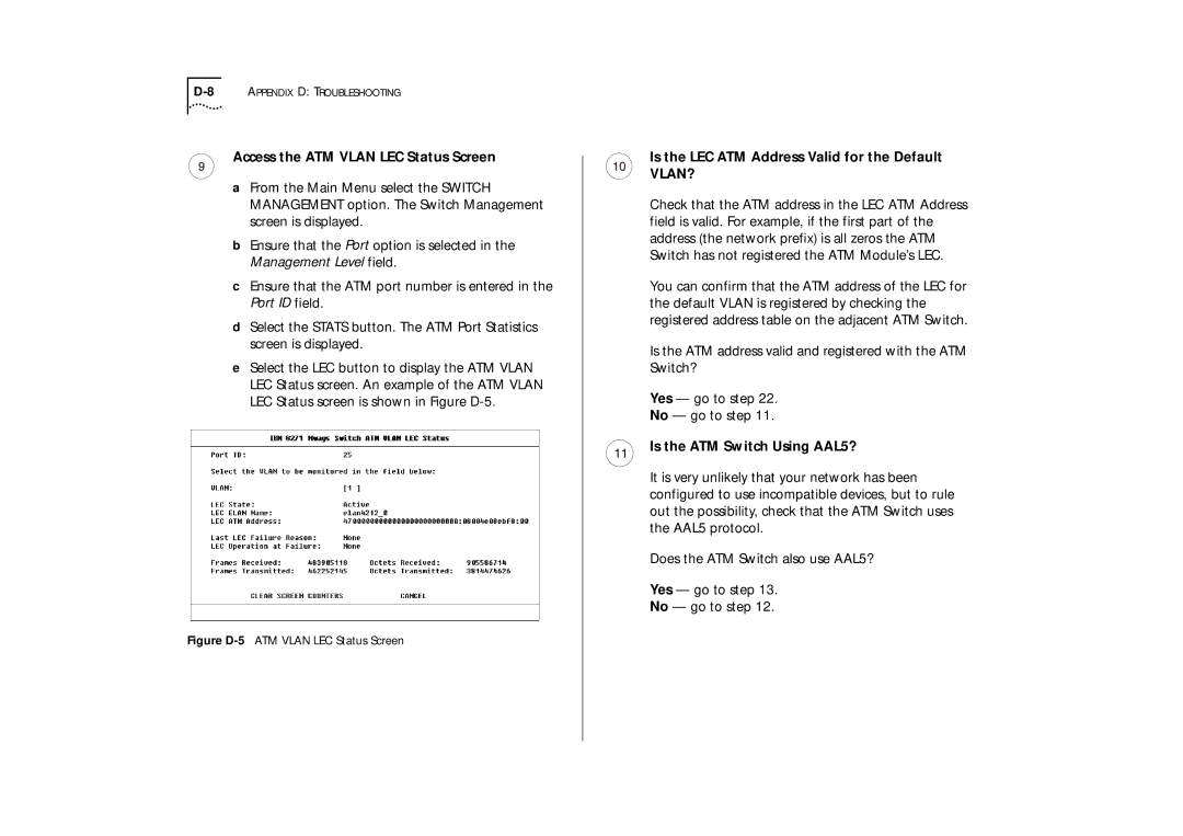 IBM ATM OC-3c manual Access the ATM Vlan LEC Status Screen, Is the LEC ATM Address Valid for the Default VLAN? 