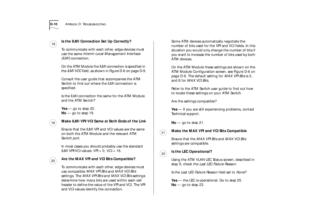 IBM ATM OC-3c manual Is the Ilmi Connection Set Up Correctly?, Make Ilmi VPI/VCI Same at Both Ends of the Link 