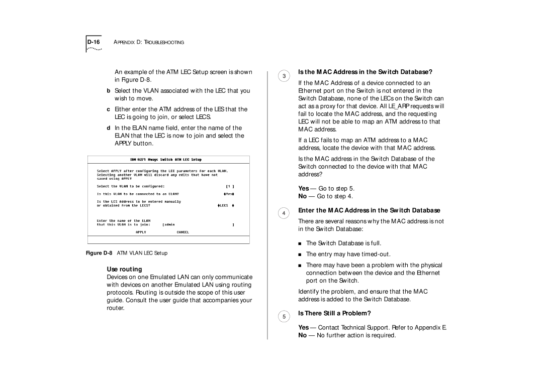 IBM ATM OC-3c manual Use routing, Is the MAC Address in the Switch Database?, Enter the MAC Address in the Switch Database 