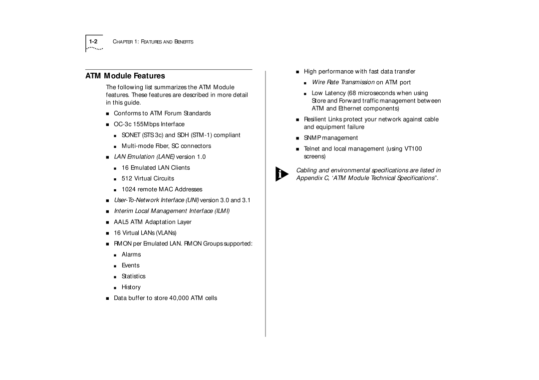 IBM ATM OC-3c manual ATM Module Features, Wire Rate Transmission on ATM port 