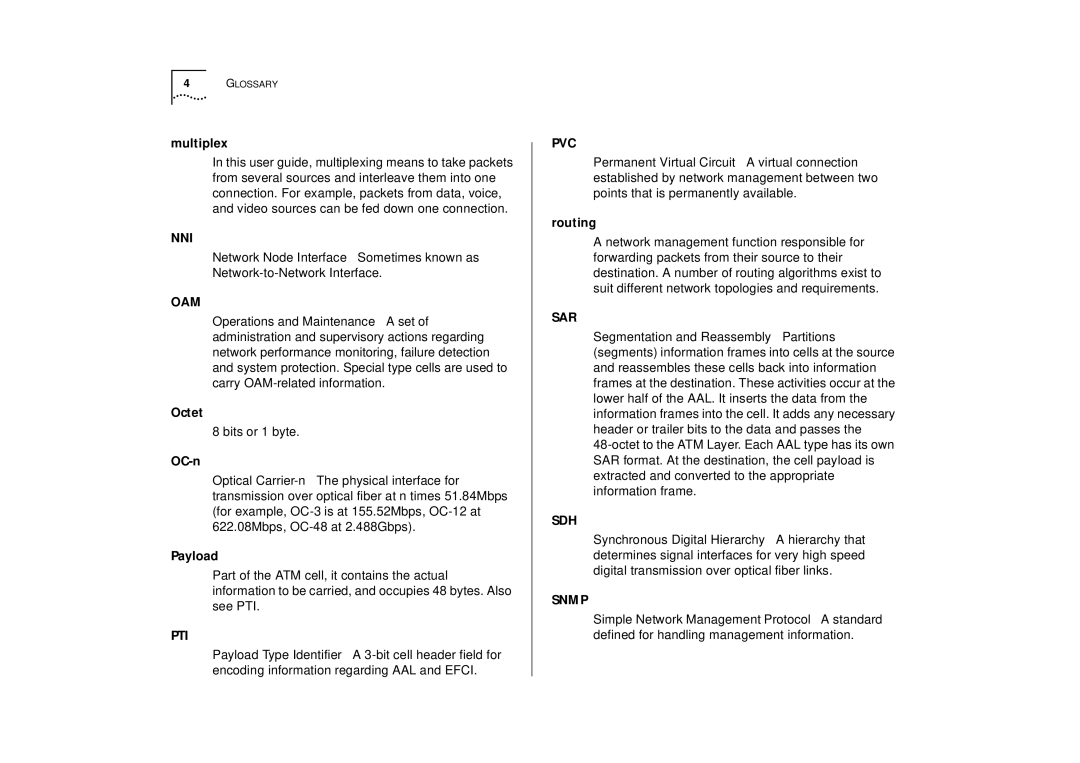 IBM ATM OC-3c manual Multiplex, Octet, OC-n, Payload, Routing 