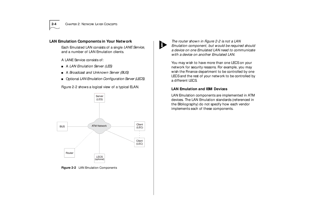 IBM ATM OC-3c manual LAN Emulation Components in Your Network, LAN Emulation and IBM Devices 