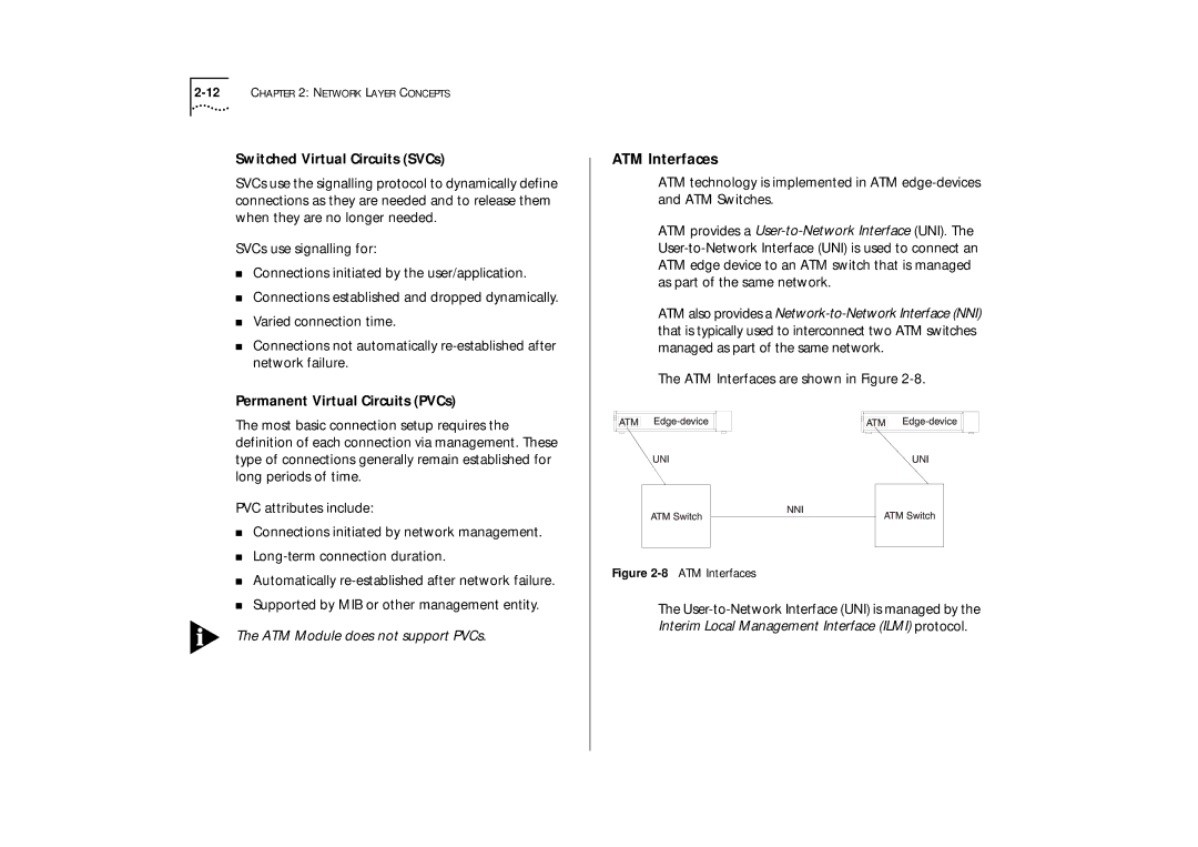 IBM ATM OC-3c manual ATM Interfaces, Switched Virtual Circuits SVCs, Permanent Virtual Circuits PVCs 