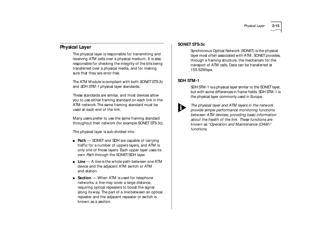 IBM ATM OC-3c manual Physical Layer, Sonet STS-3c 