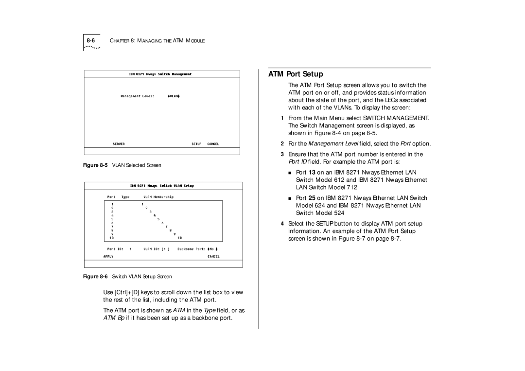 IBM ATM OC-3c manual ATM Port Setup, 5VLAN Selected Screen 