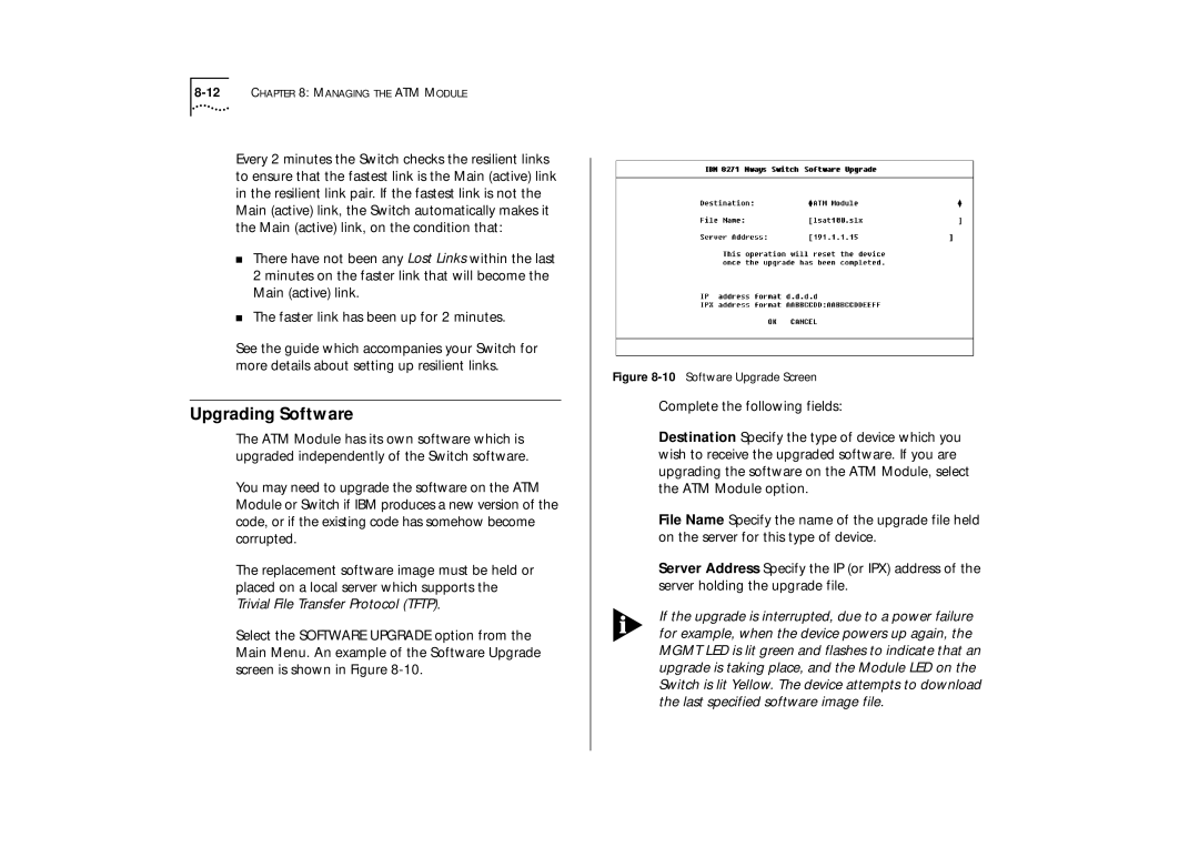 IBM ATM OC-3c manual Upgrading Software, 10Software Upgrade Screen 