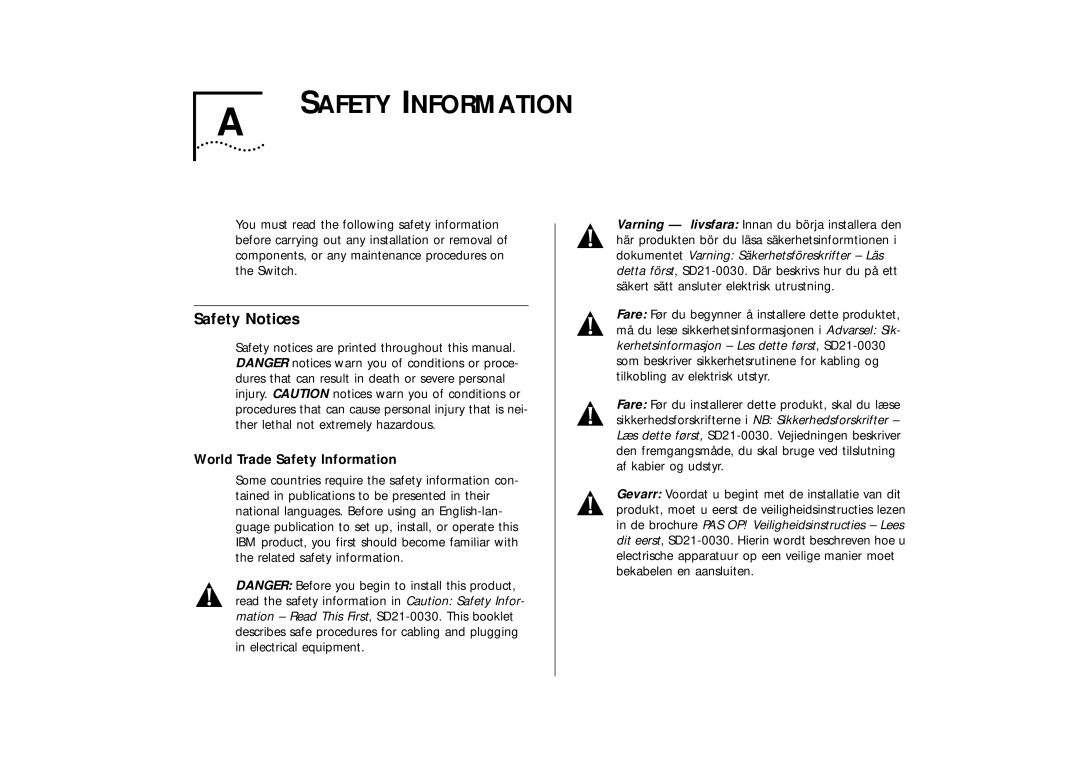 IBM ATM OC-3c manual Safety Notices, World Trade Safety Information 