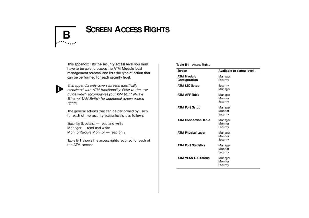 IBM ATM OC-3c manual Screen Access Rights 