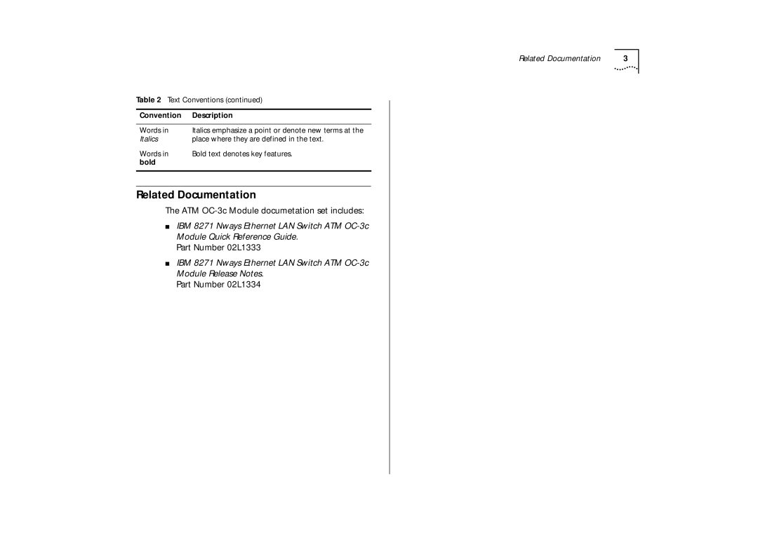 IBM ATM OC-3c manual Related Documentation, Bold 