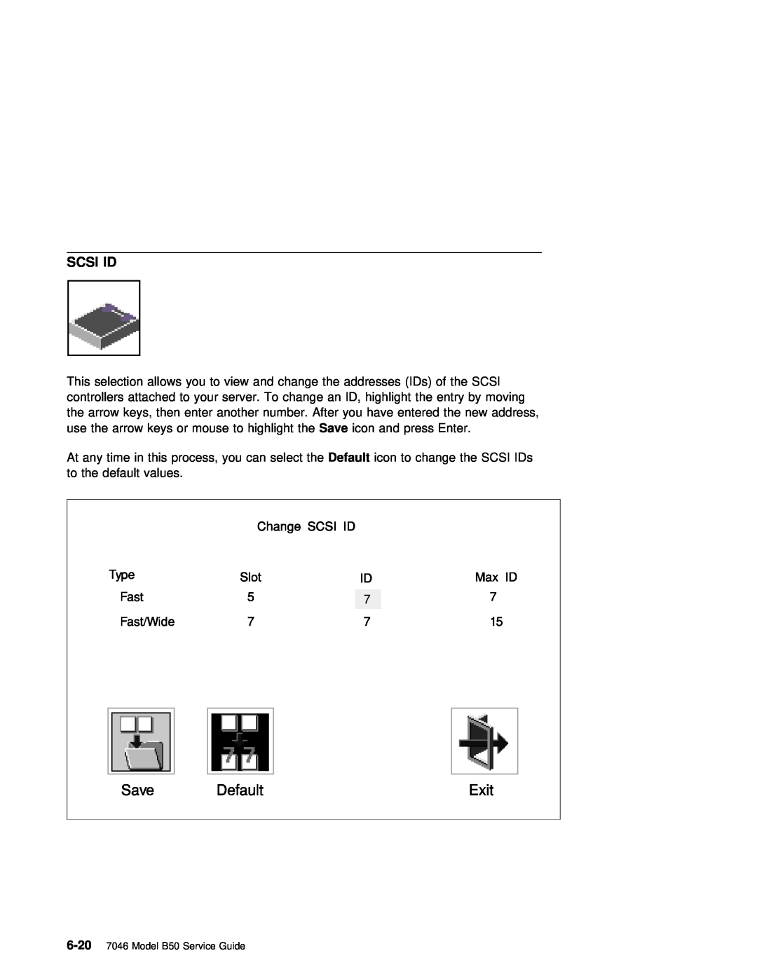 IBM manual Scsi Id, 6-20 7046 Model B50 Service Guide 