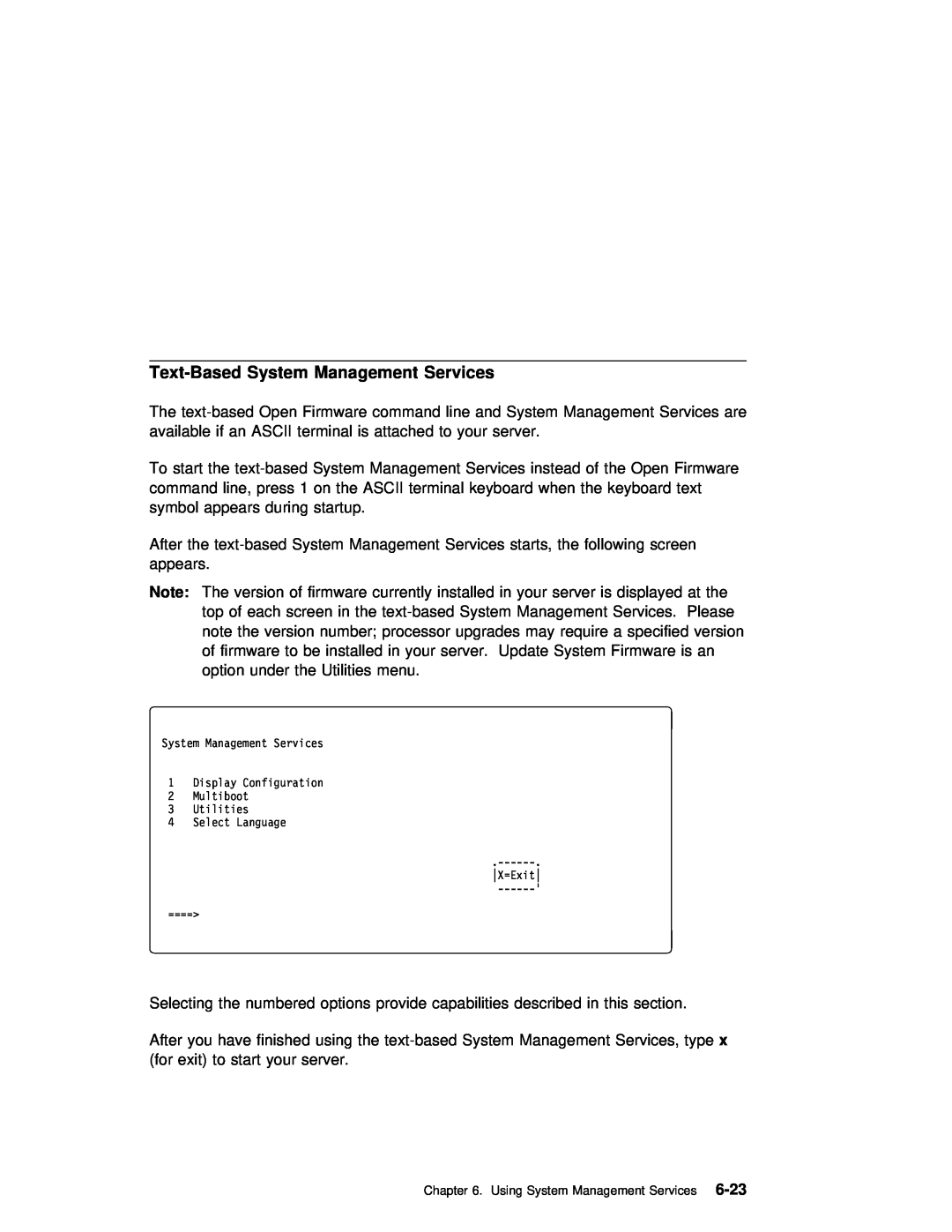 IBM B50 manual Text-Based System Management Services, 6-23 
