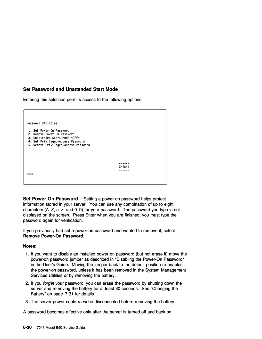 IBM B50 manual Set Password and Unattended Start Mode 