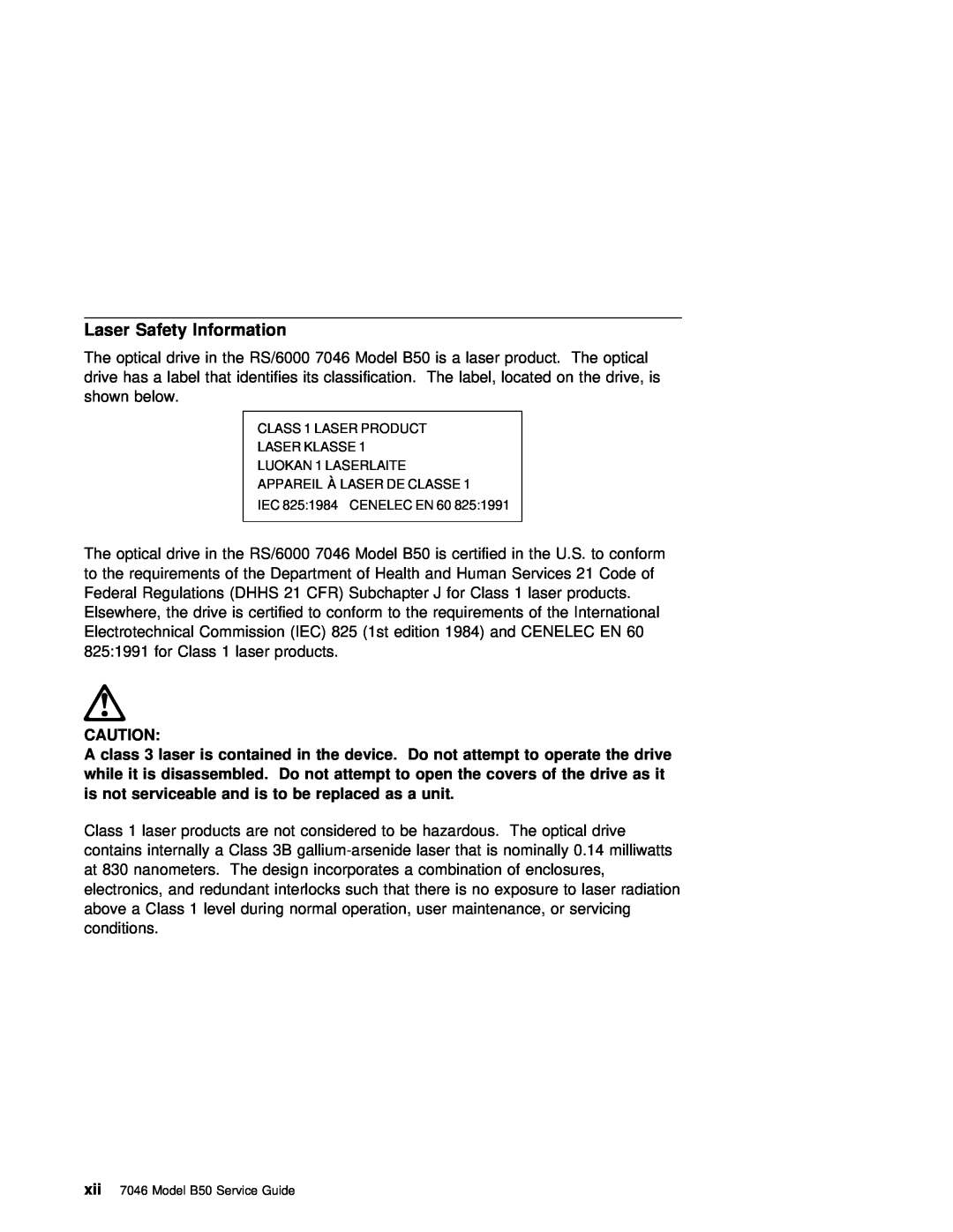 IBM B50 manual Laser Safety Information 