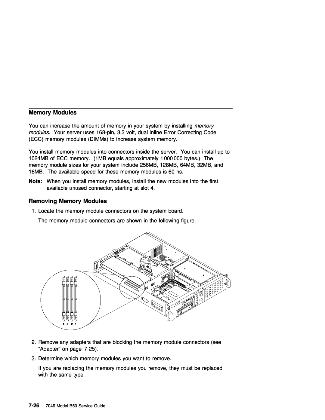 IBM B50 manual Removing Memory Modules 