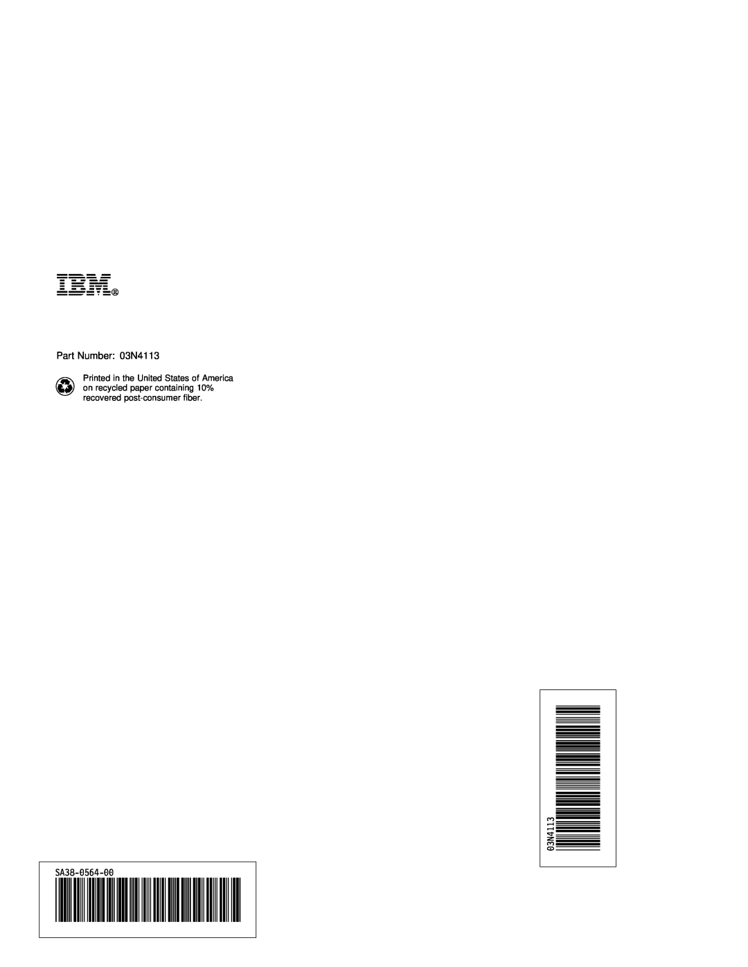 IBM B50 manual Ibm, Part Number 03N4113, SA38 