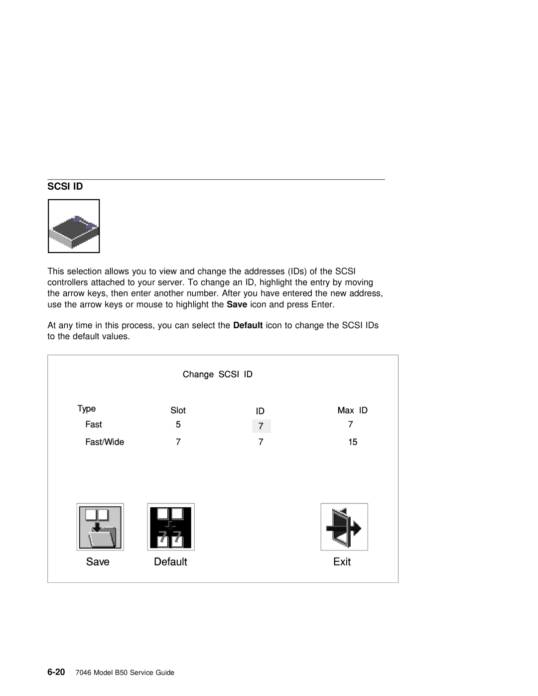 IBM B50 manual Scsi ID 