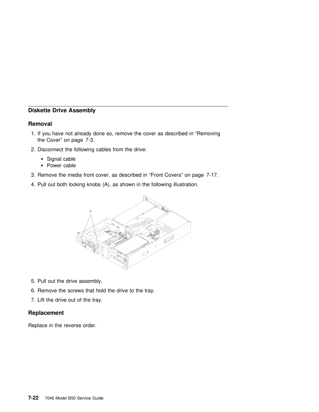 IBM B50 manual Diskette Drive Assembly Removal 