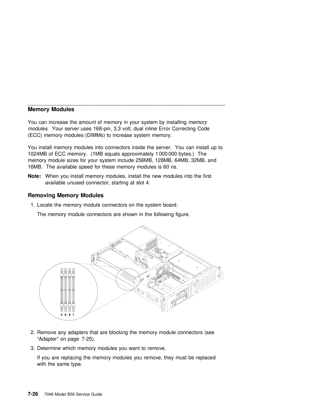 IBM B50 manual Removing Memory Modules 