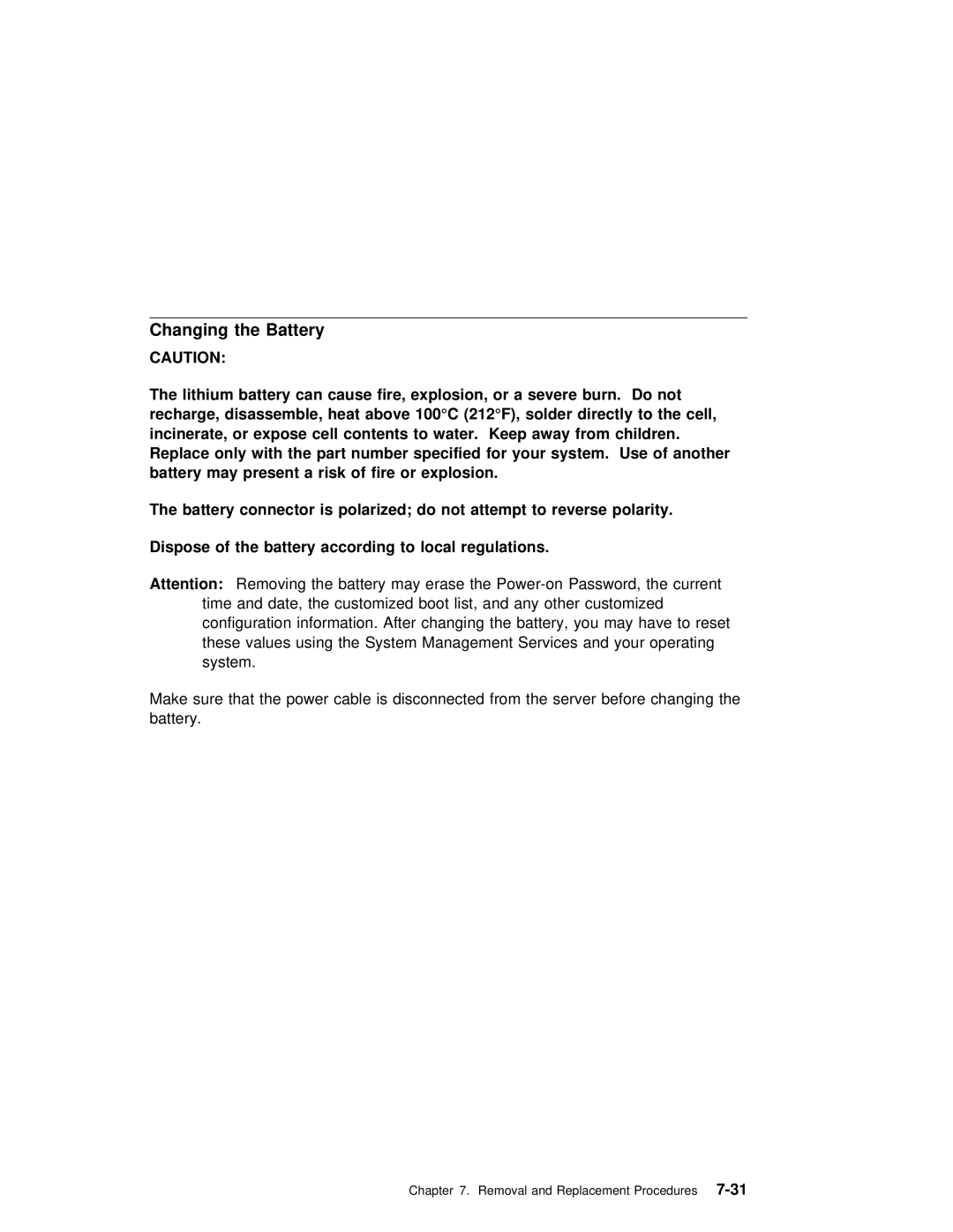 IBM B50 manual Changing the Battery 