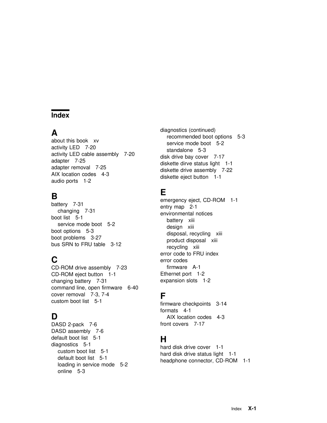 IBM B50 manual Index 