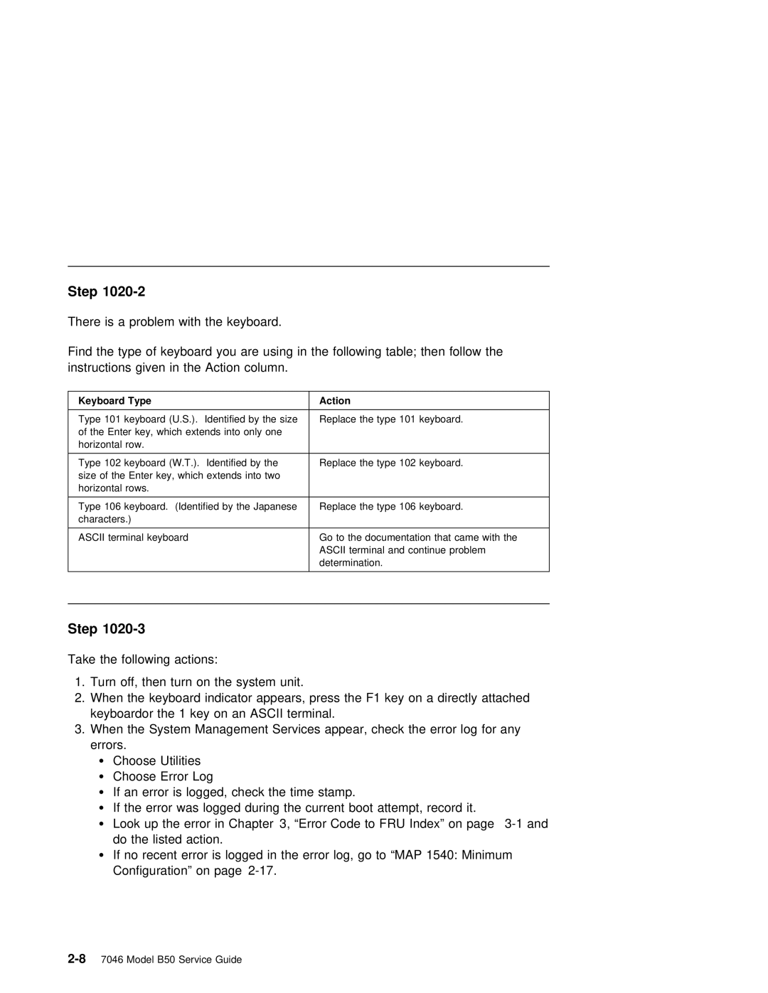 IBM B50 manual Keyboard Type Action 