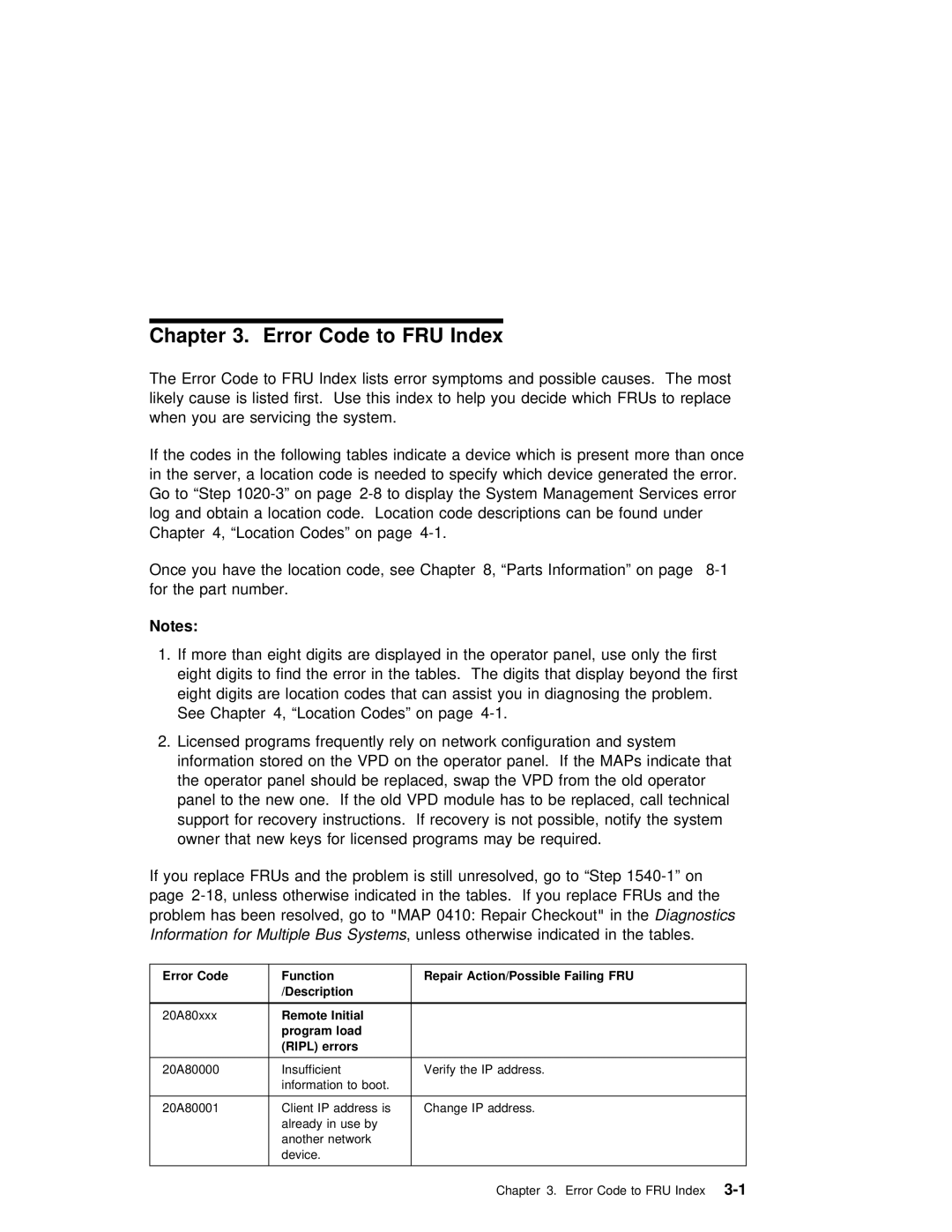 IBM B50 manual Error Code to FRU Index, Remote Initial Program load Ripl errors 