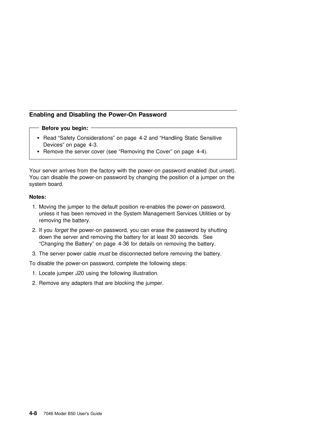 IBM B50 manual Enabling and Disabling the Power-On Password, Before you begin 