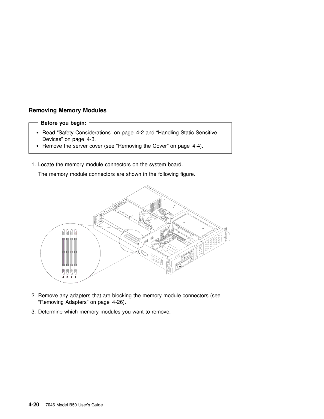 IBM B50 manual Removing Memory Modules, Before you begin 